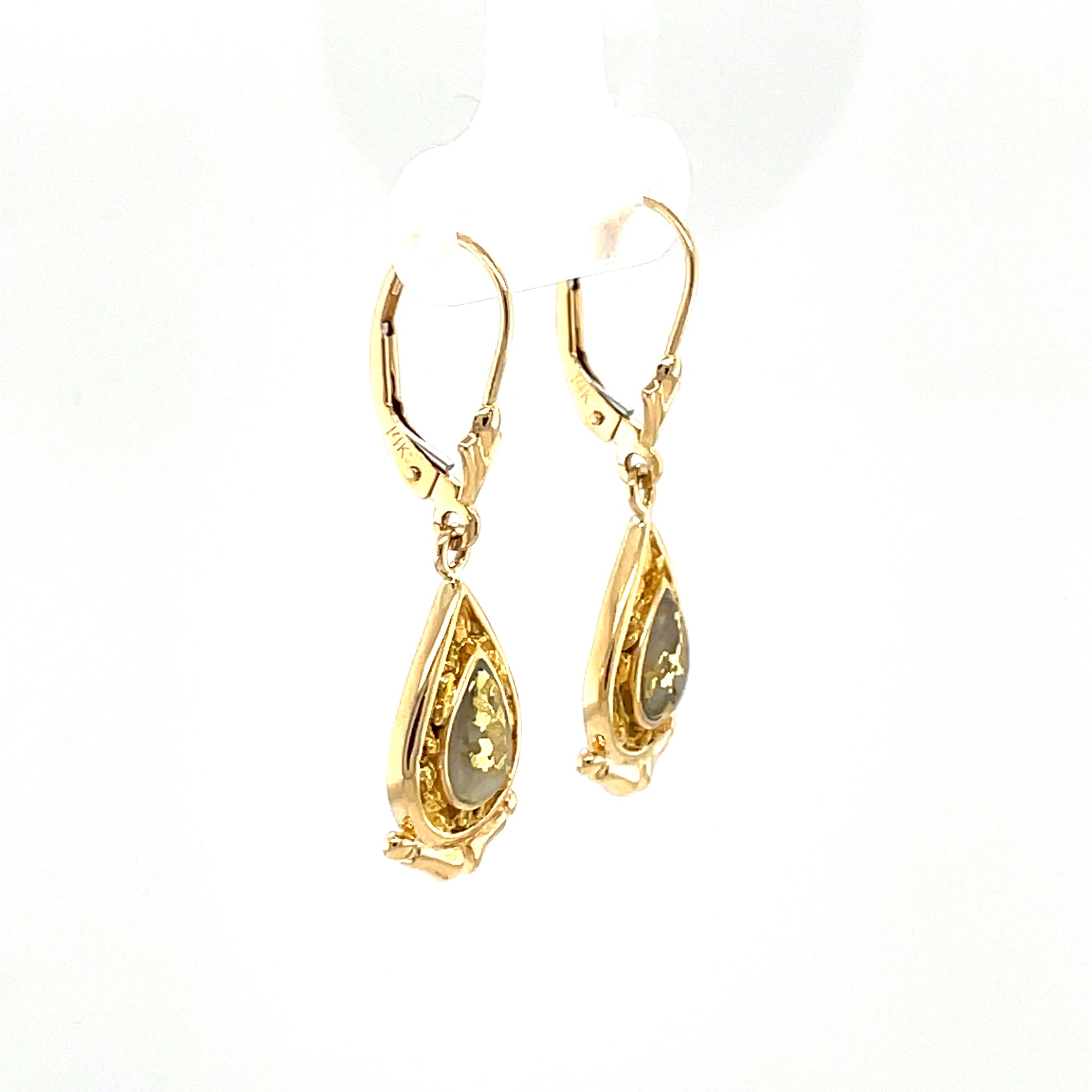 14kt Yellow Gold Natural Gold Quartz and Natural Gold Nuggets Earrings