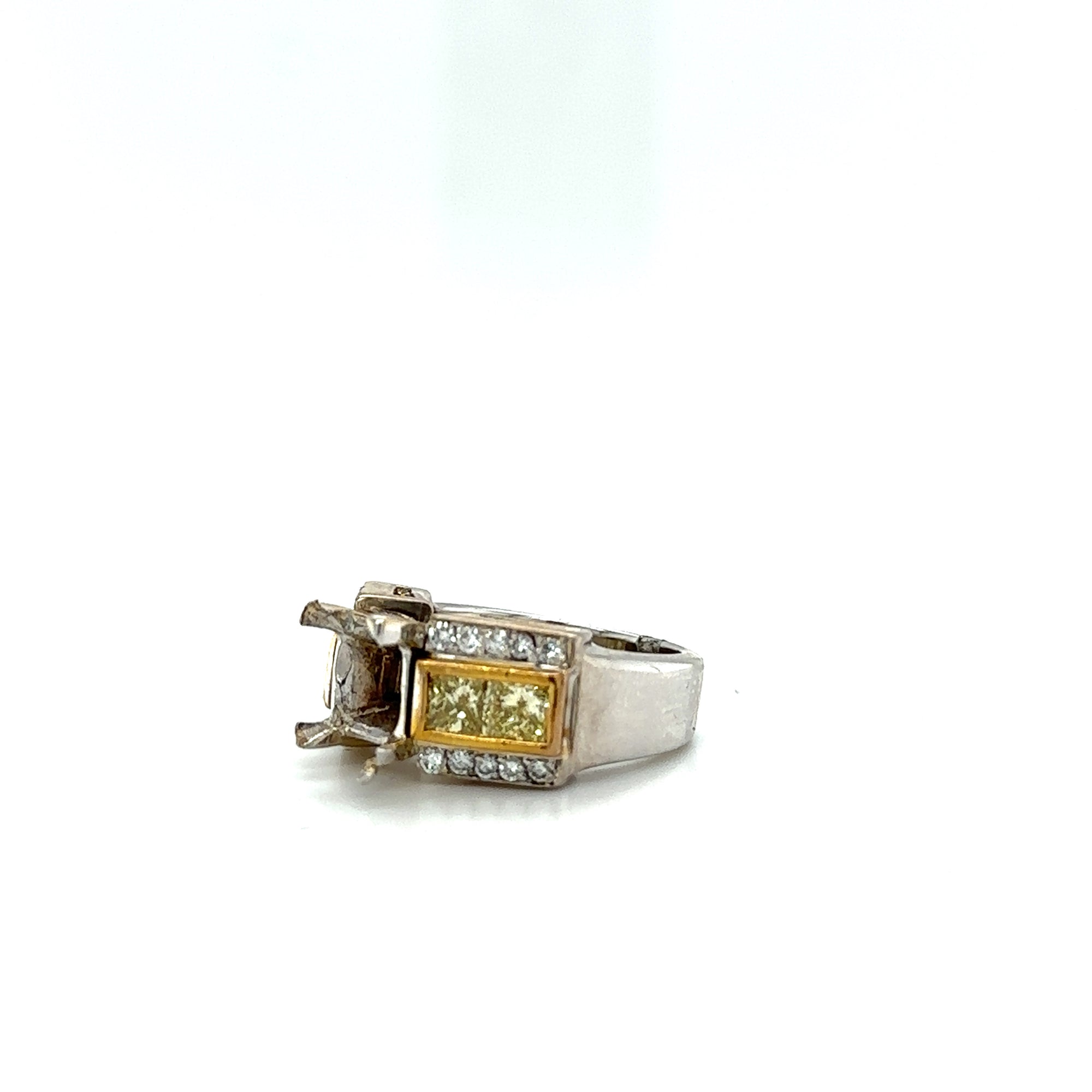 18K/22K Natural Fancy Yellow Semi-Mount Setting In Two-Tone Gold. Yd-2.00 Carat, Dia-1.00 Carat