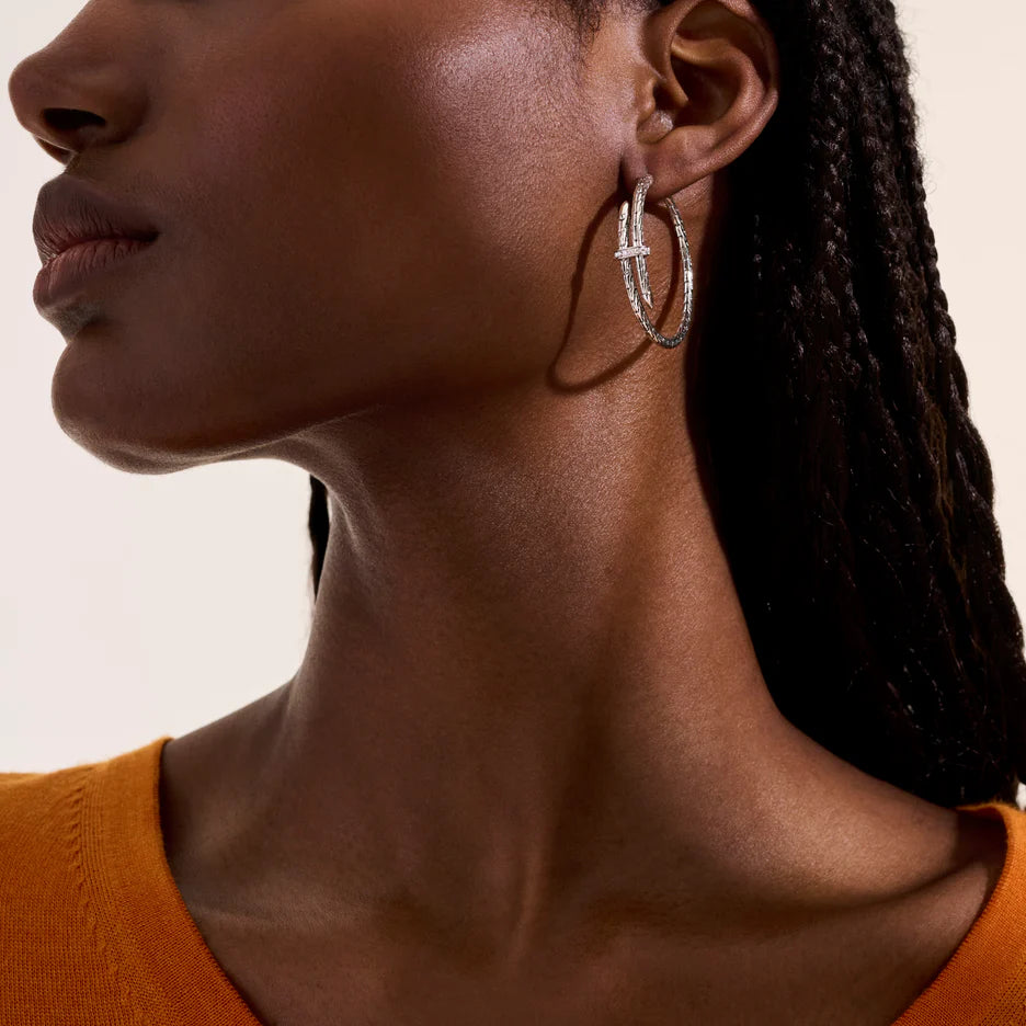 Spear Hoop Earrings, Silver, Diamonds by John Hardy