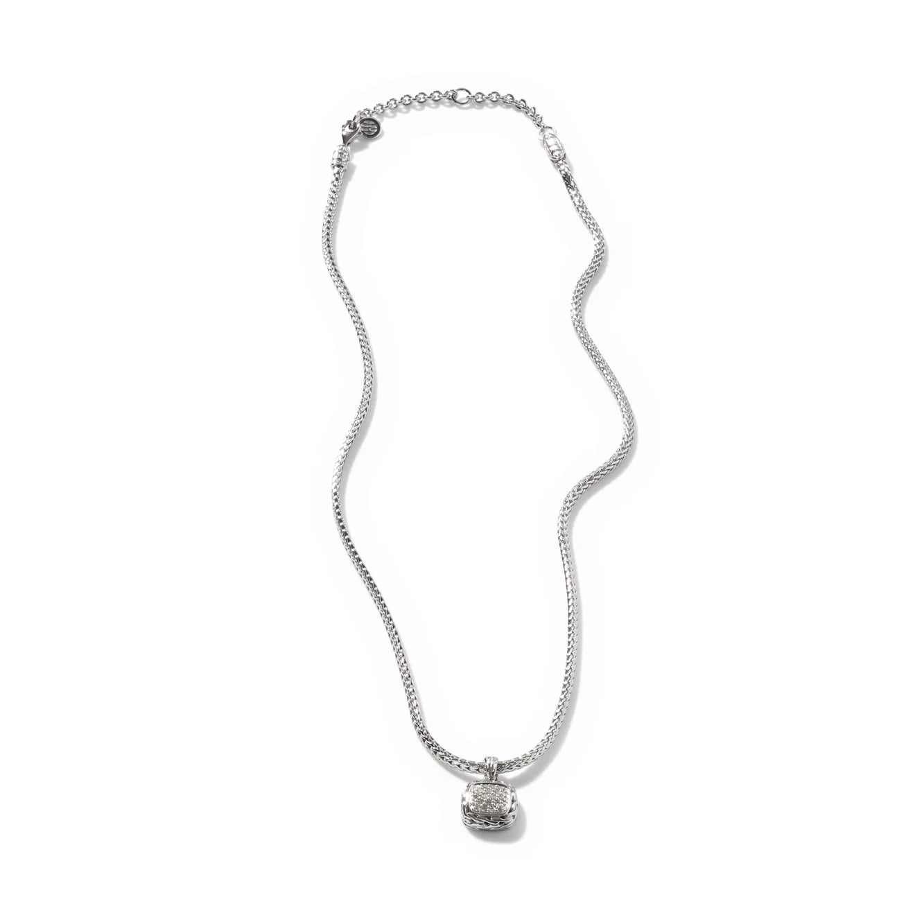 John Hardy Carved Chain Necklace, Silver, Diamonds