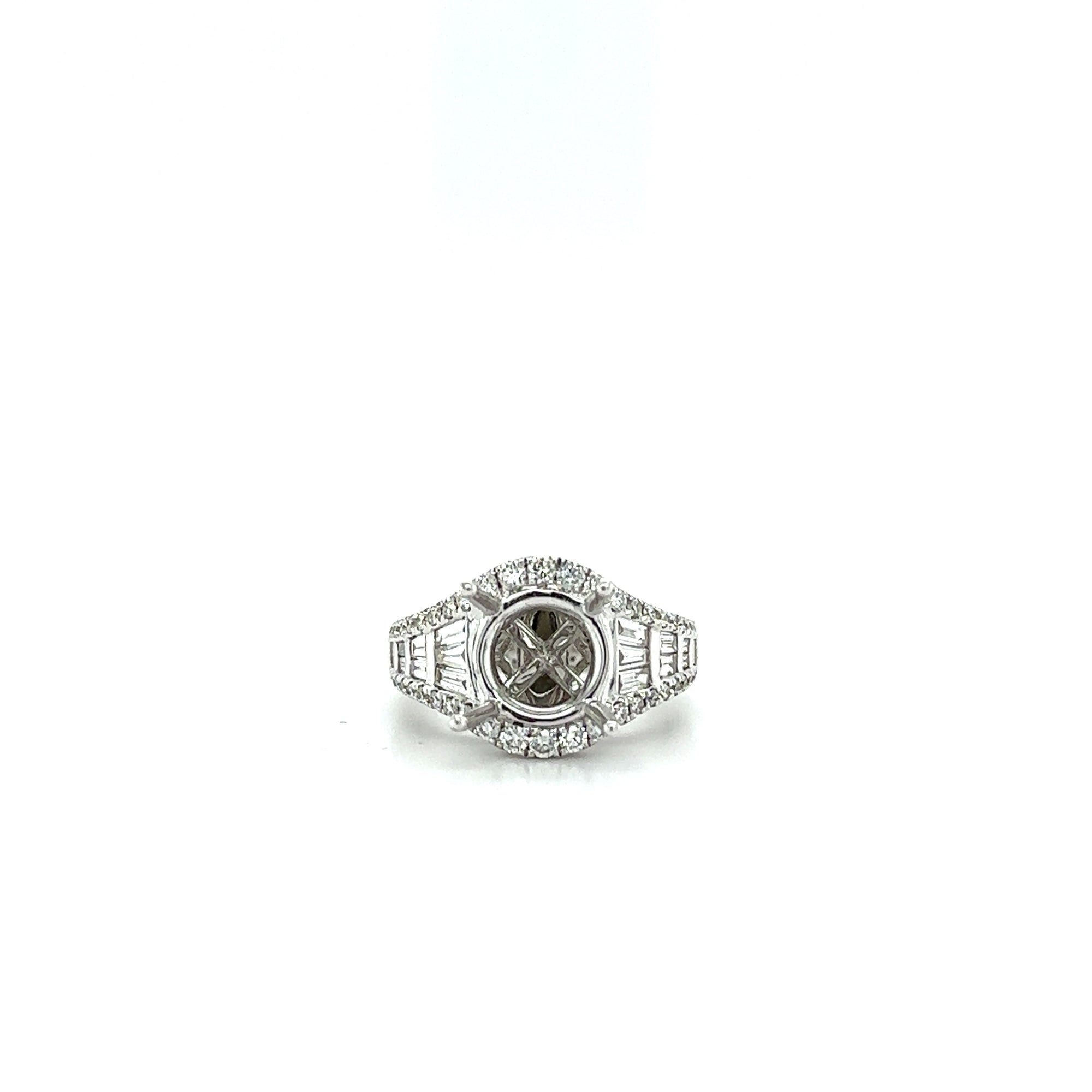 18Kt White Gold Diamond Semi-Mount With Round And Baguette Diamonds D-1.17Ct Sm