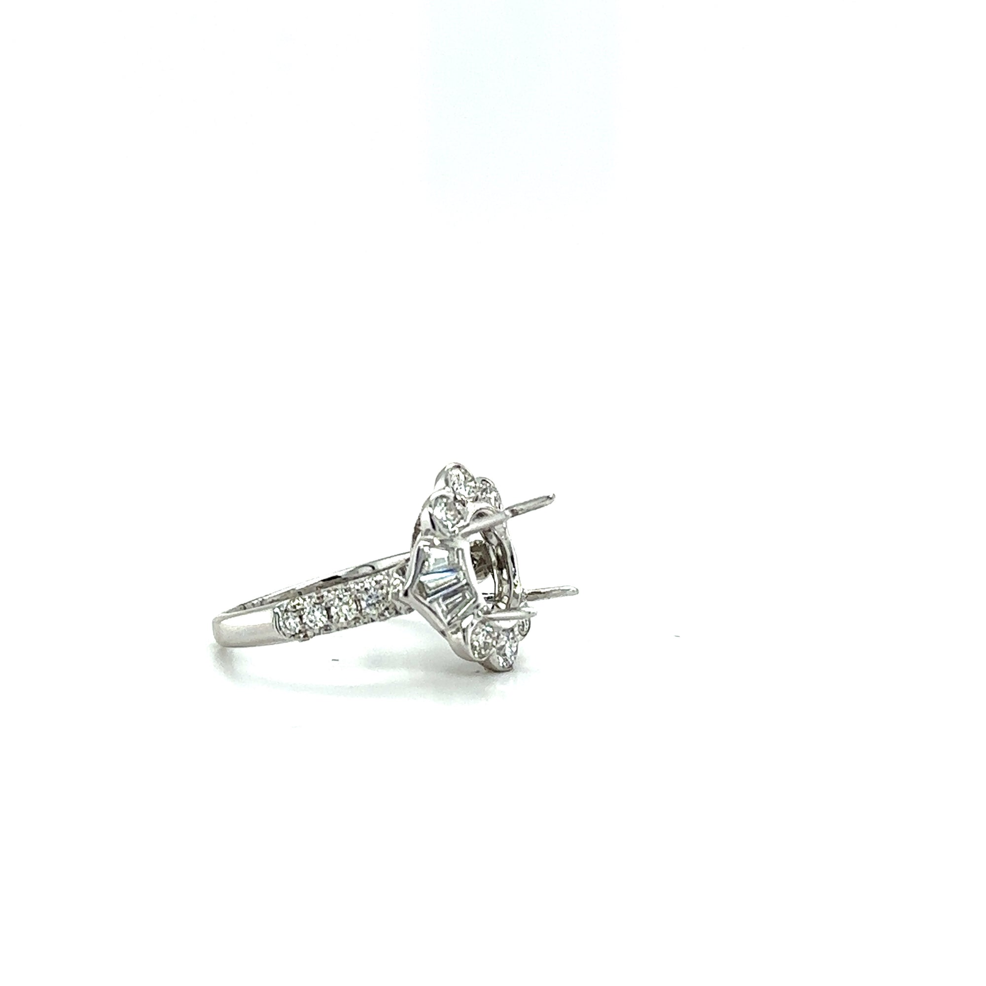 18Kt White Gold Vintage Inspired Design Diamond Semi-Mount D-1.35Ct