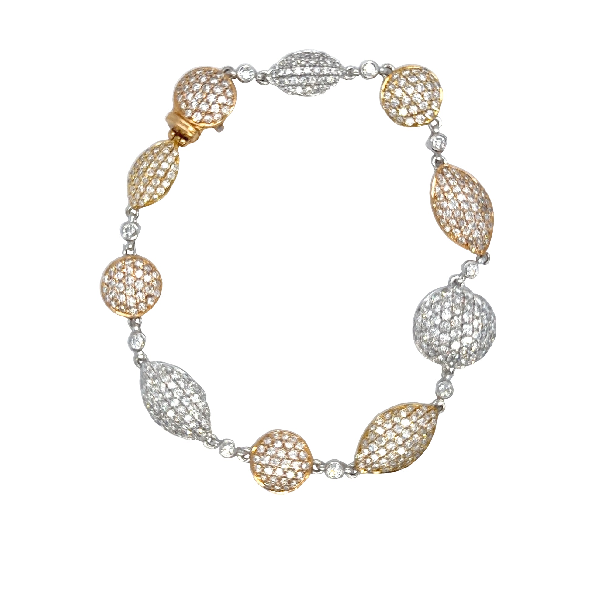 Multi-shaped Linked Diamond Pave Bracelet In 18K Tricolor Gold