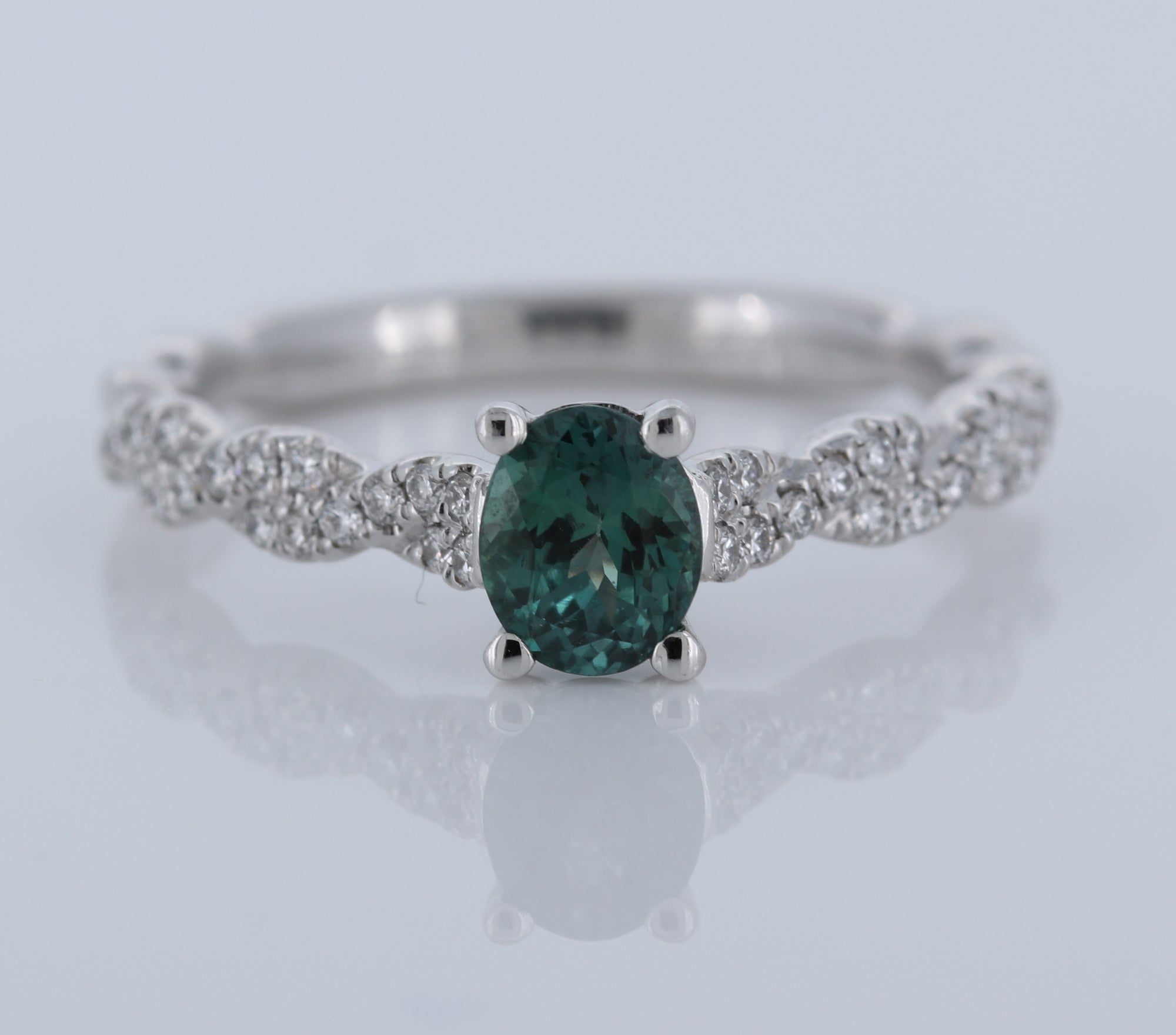 Alexandrite And Diamond Twisted Engagement Ring In Platinum