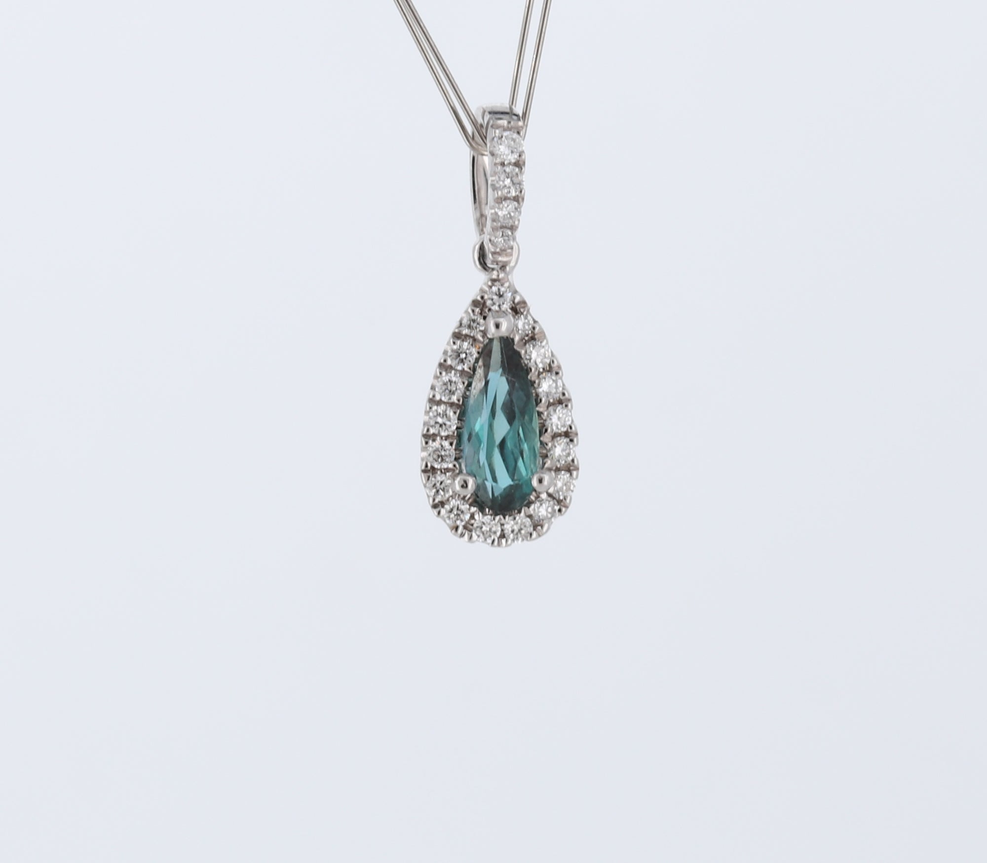 Natural Alexandrite Tear-Drop Halo Pendant In 18Kt White Gold