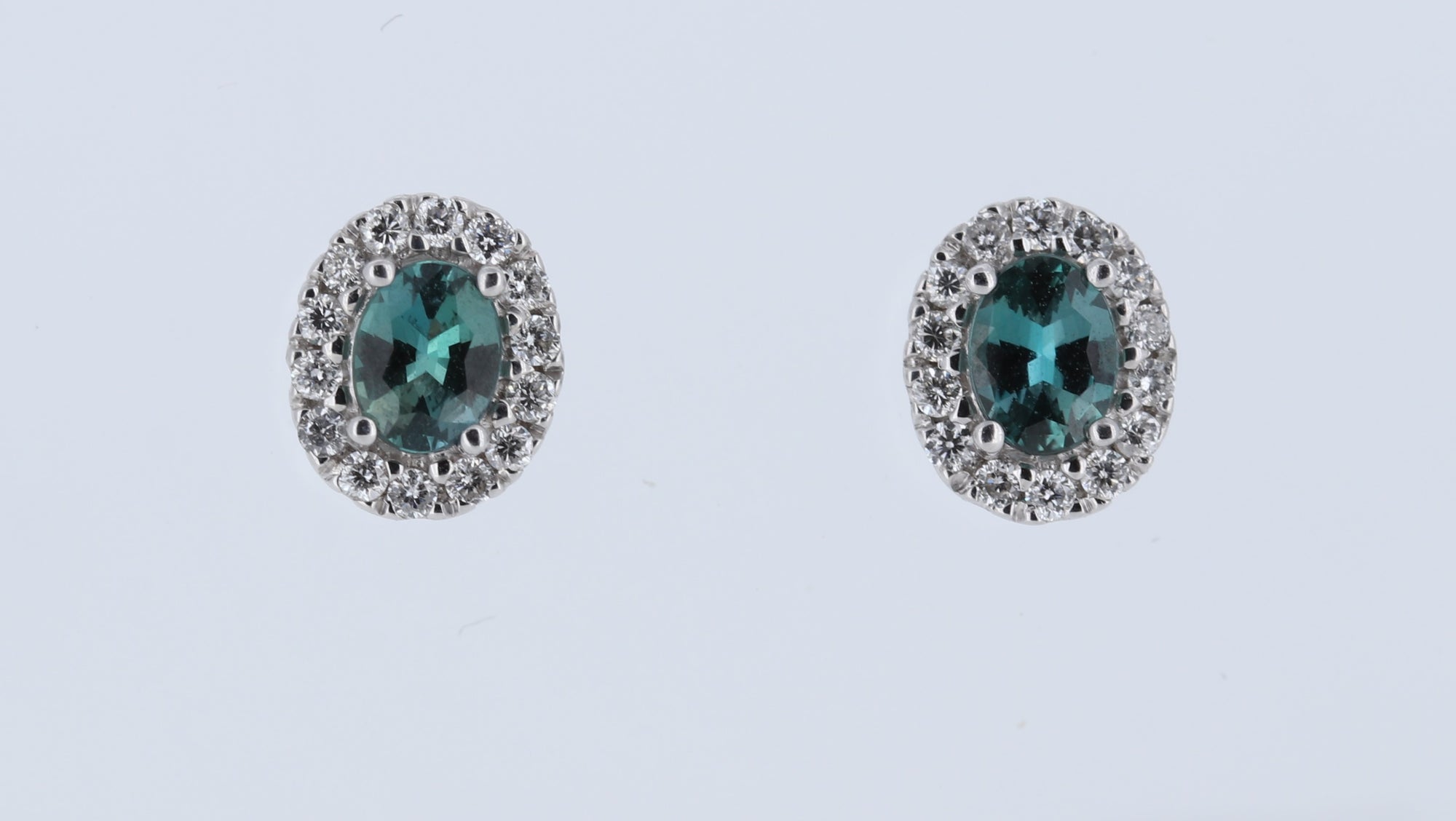 Alexandrite & Diamond Halo Stud Earrings In 18K White Gold By Mark Henry