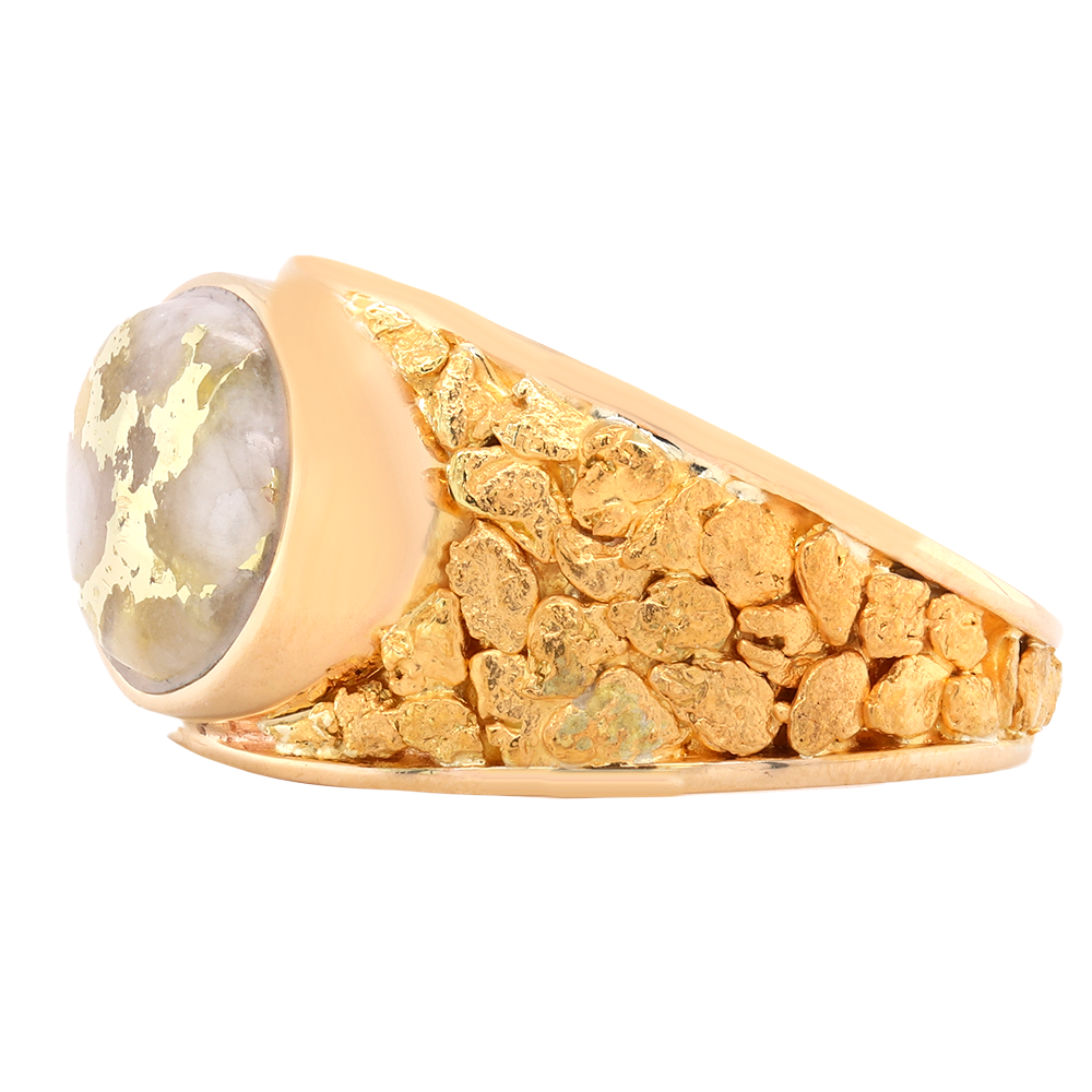 14kt Yellow Gold Natural Gold Quartz And Natural Gold Nuggets Ring