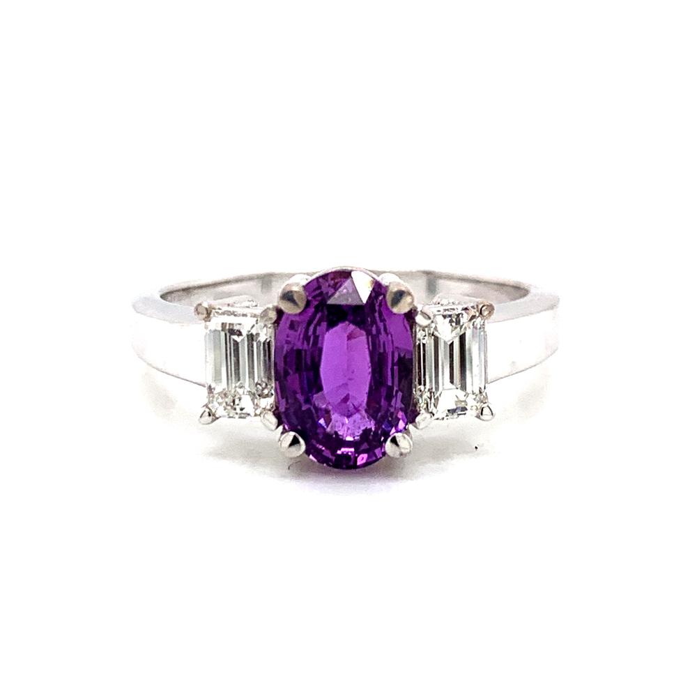 18k white gold ring with a GIA certified unheated purple sapphire