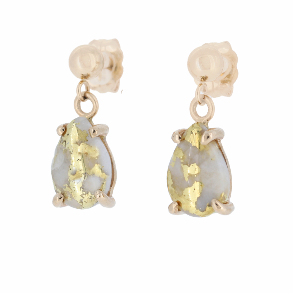 14K Yellow Natural Gold Quartz Earrings