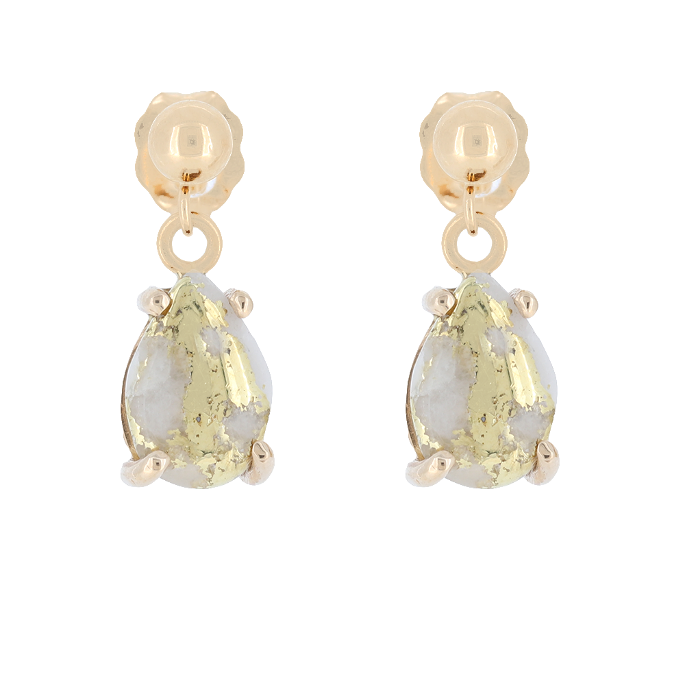 14K Yellow Natural Gold Quartz Earrings