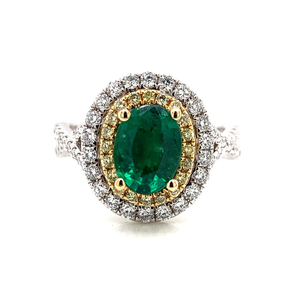 18kw emerald and yellow diamond ring