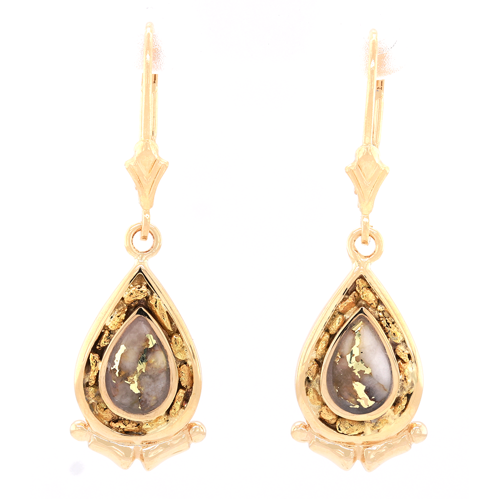 14kt Yellow Gold Natural Gold Quartz and Natural Gold Nuggets Earrings