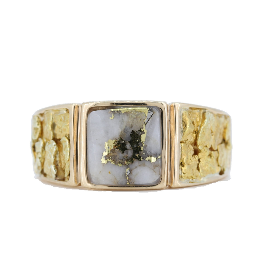 14K Yellow Gold Quartz & Gold Nugget Women's Ring