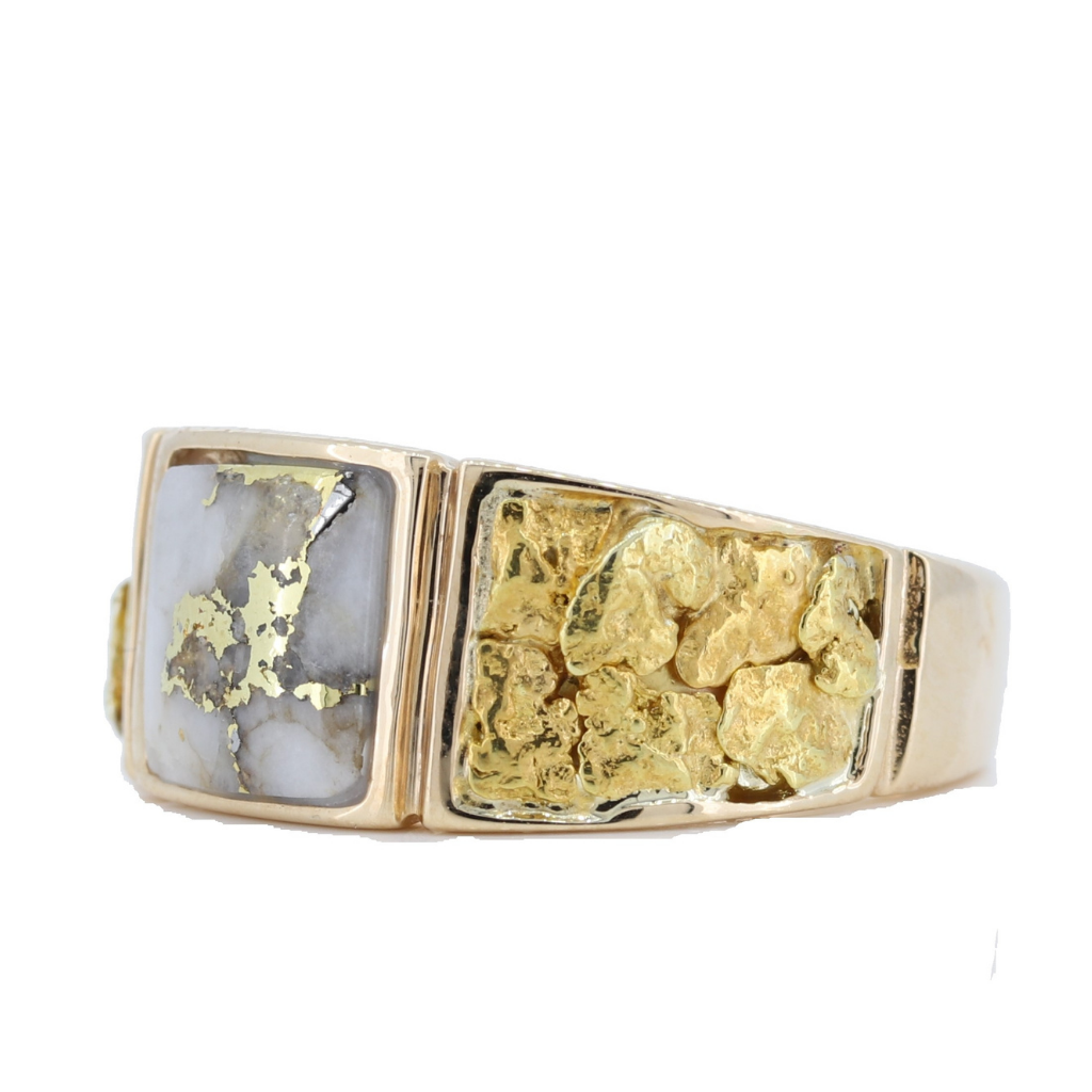 14K Yellow Gold Quartz & Gold Nugget Women's Ring