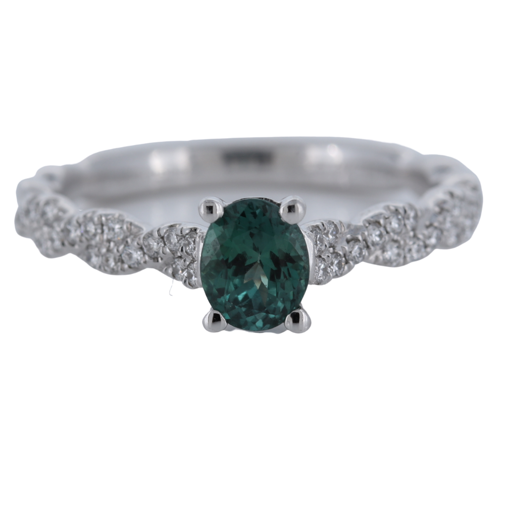 Alexandrite And Diamond Twisted Engagement Ring In Platinum