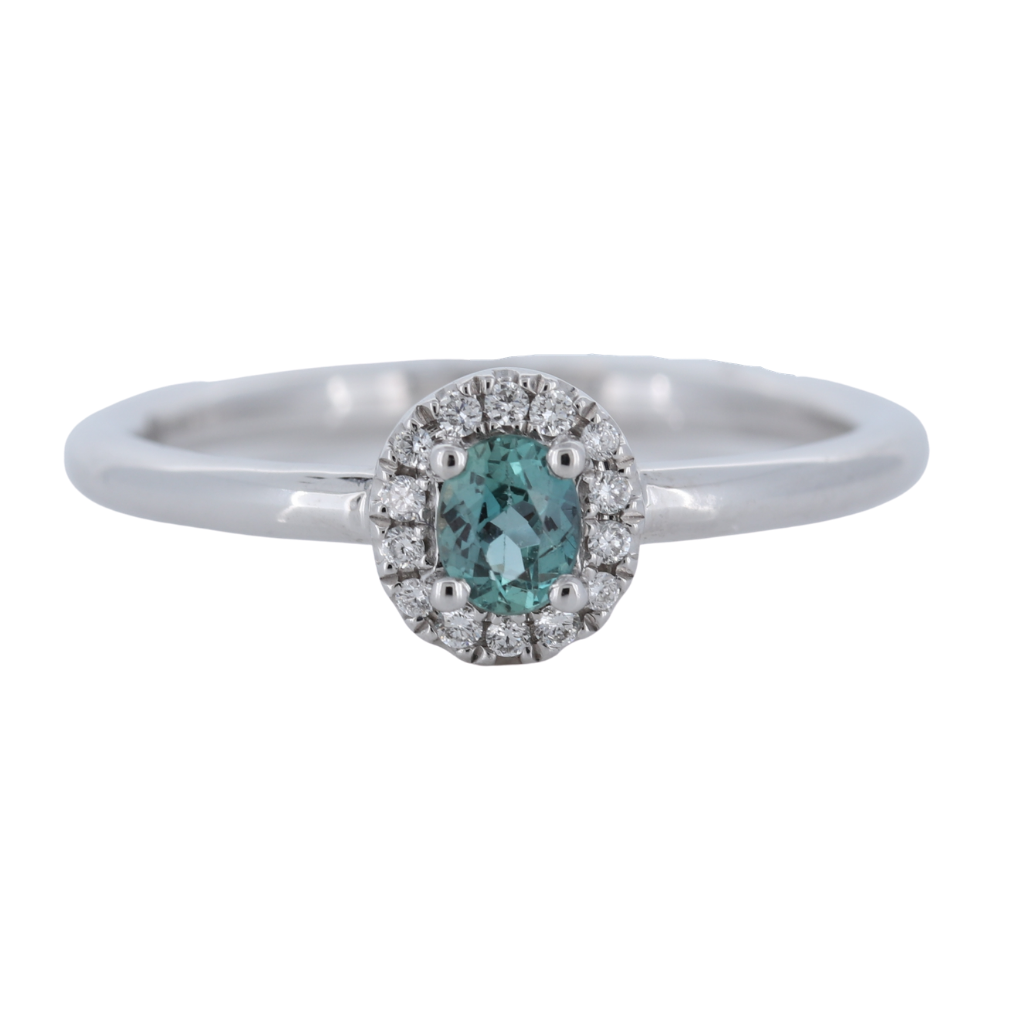 Natural Alexandrite Oval Halo Ring In 18Kt White Gold