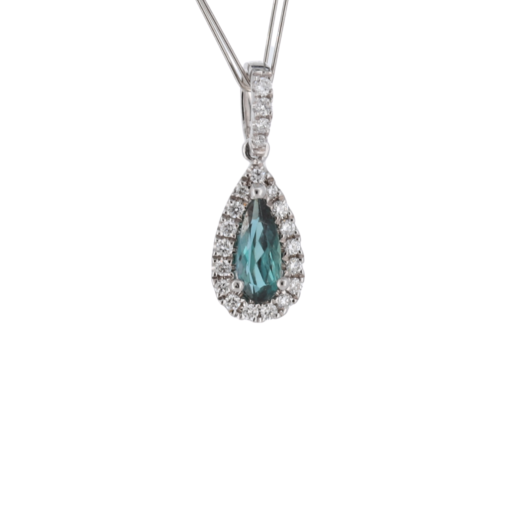 Natural Alexandrite Tear-Drop Halo Pendant In 18Kt White Gold