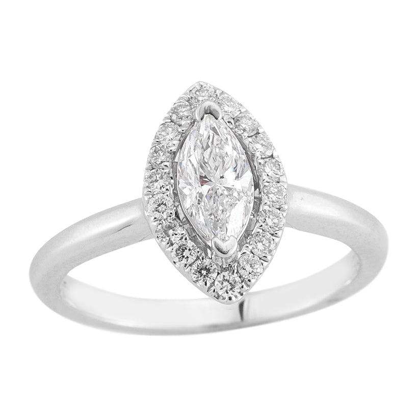 Halo Plain Shank Diamond Ring made in 14k White gold (Total diamond weight 5/8 carat)-Marquise