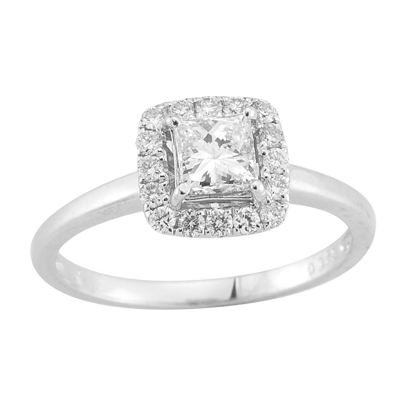 Halo Plain Shank Diamond Ring made in 14k White gold (Total diamond weight 1 carat)-Princess