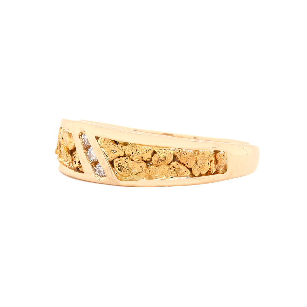 14kt Yellow Gold Natural Nuggets And Diamond Ring