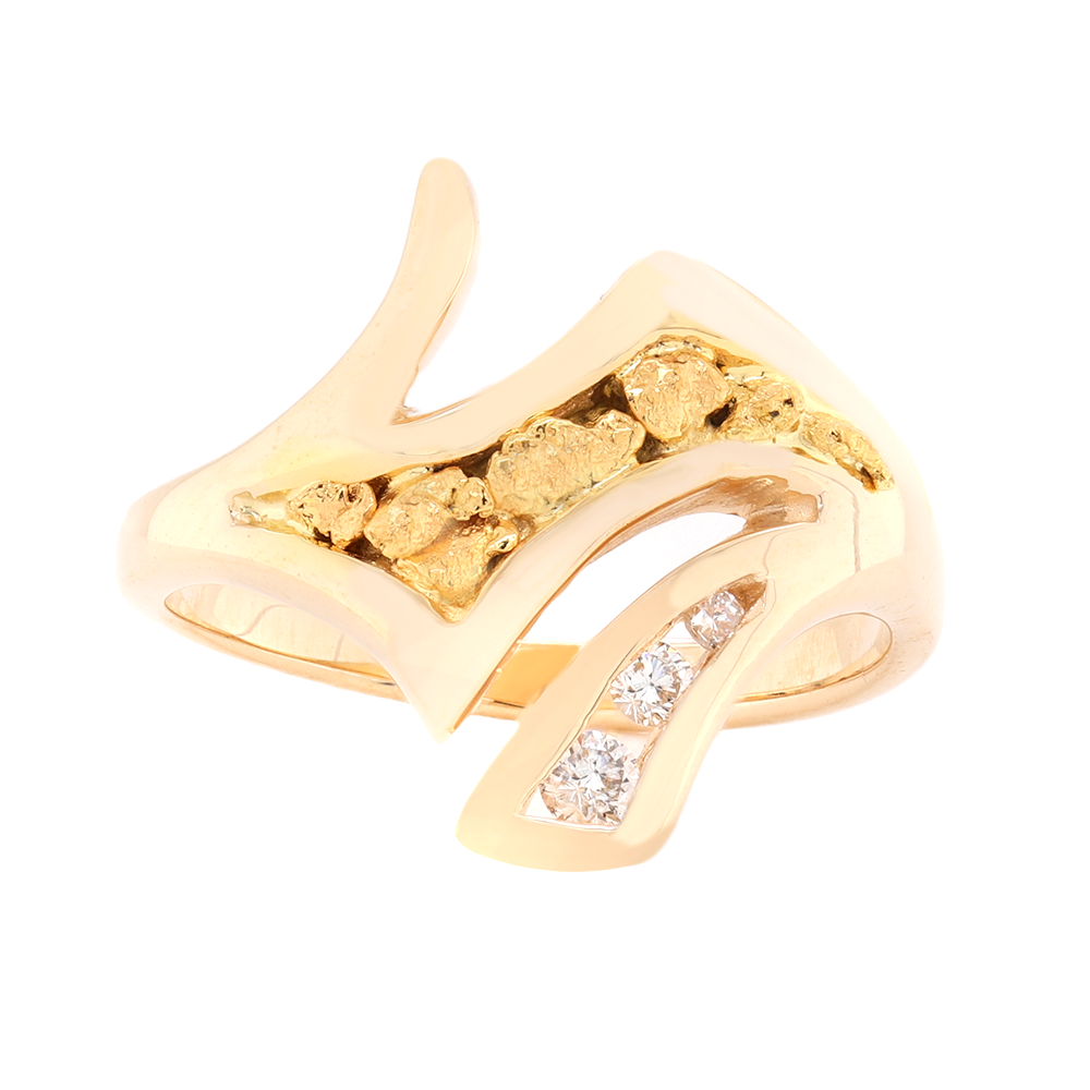 14kt Yellow Gold Natural Nuggets And Diamond Ring