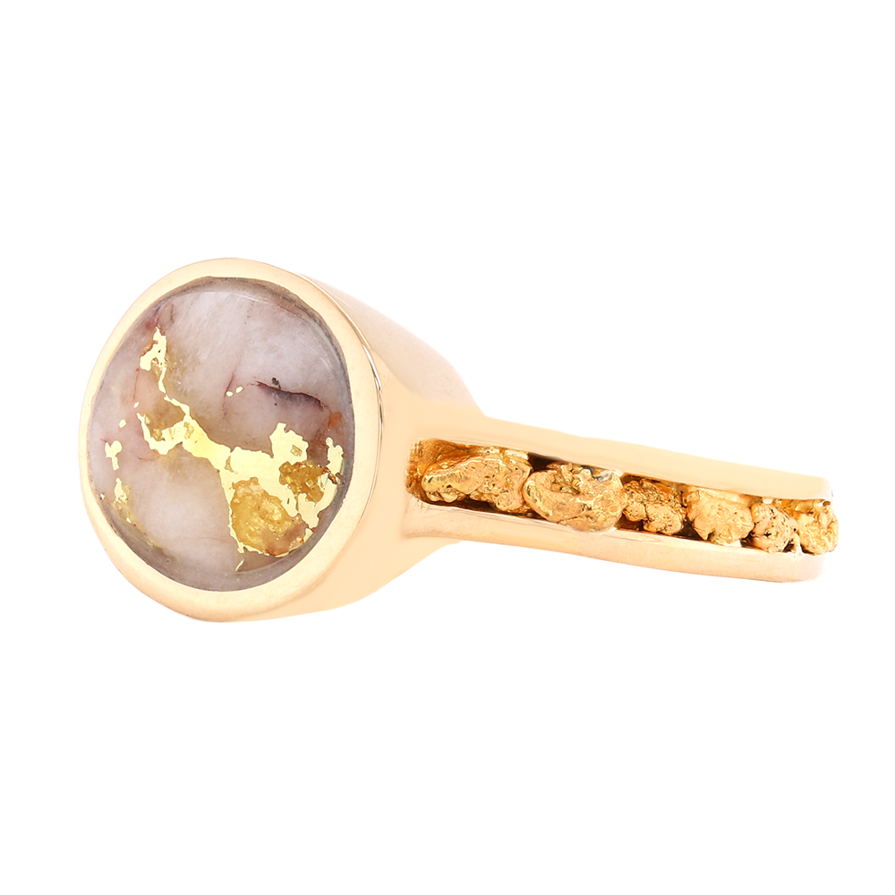 14kt Yellow Gold Natural Gold Quartz And Natural Gold Nuggets Ring