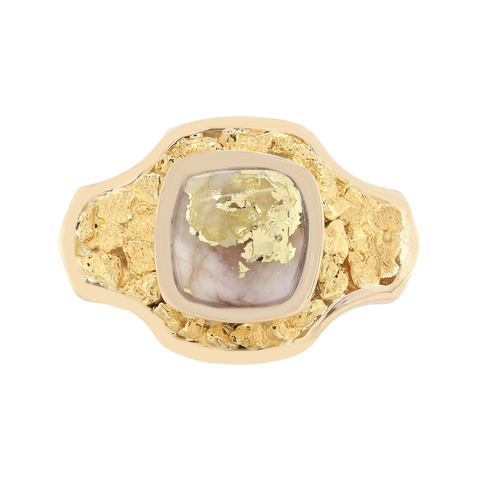 14kt Yellow Gold Natural Gold Quartz And Natural Gold Nuggets Ring