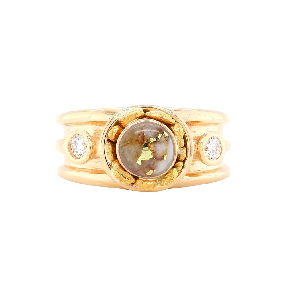 14kt Yellow Gold Natural Gold Quartz And Natural Gold Nuggets Diamond Ring