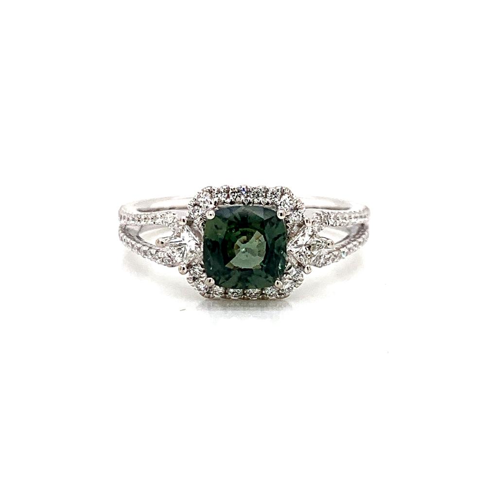 18k ring with a GIA certified unheated green sapphire