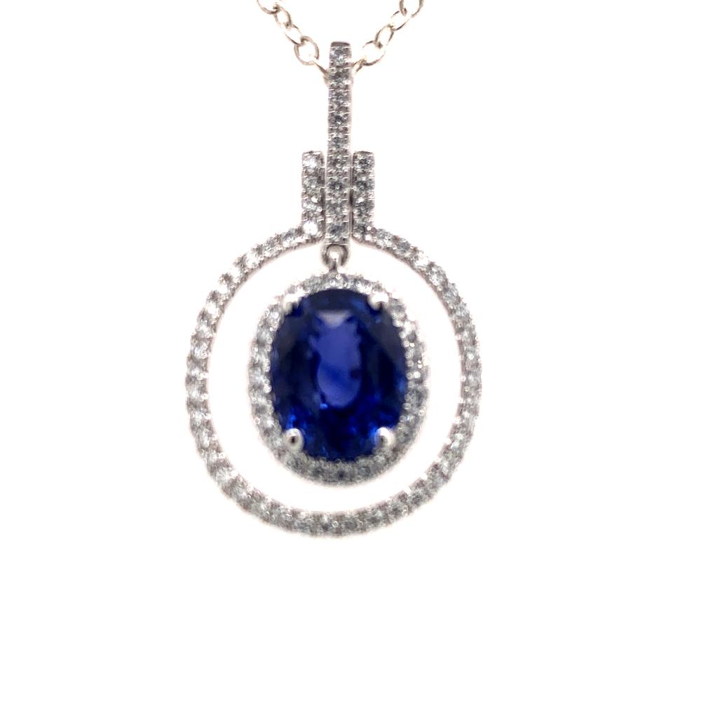 18kt White Gold Oval Sapphire and Diamond Pendant