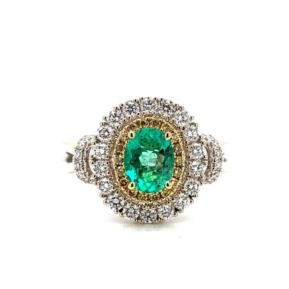 18kw emerald and yellow diamond ring