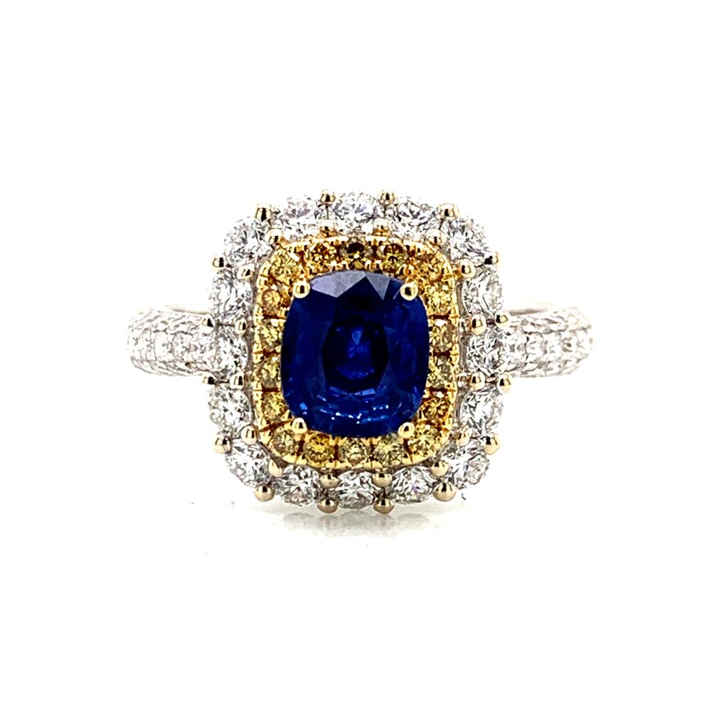 18kw sapphire and yellow diamond ring