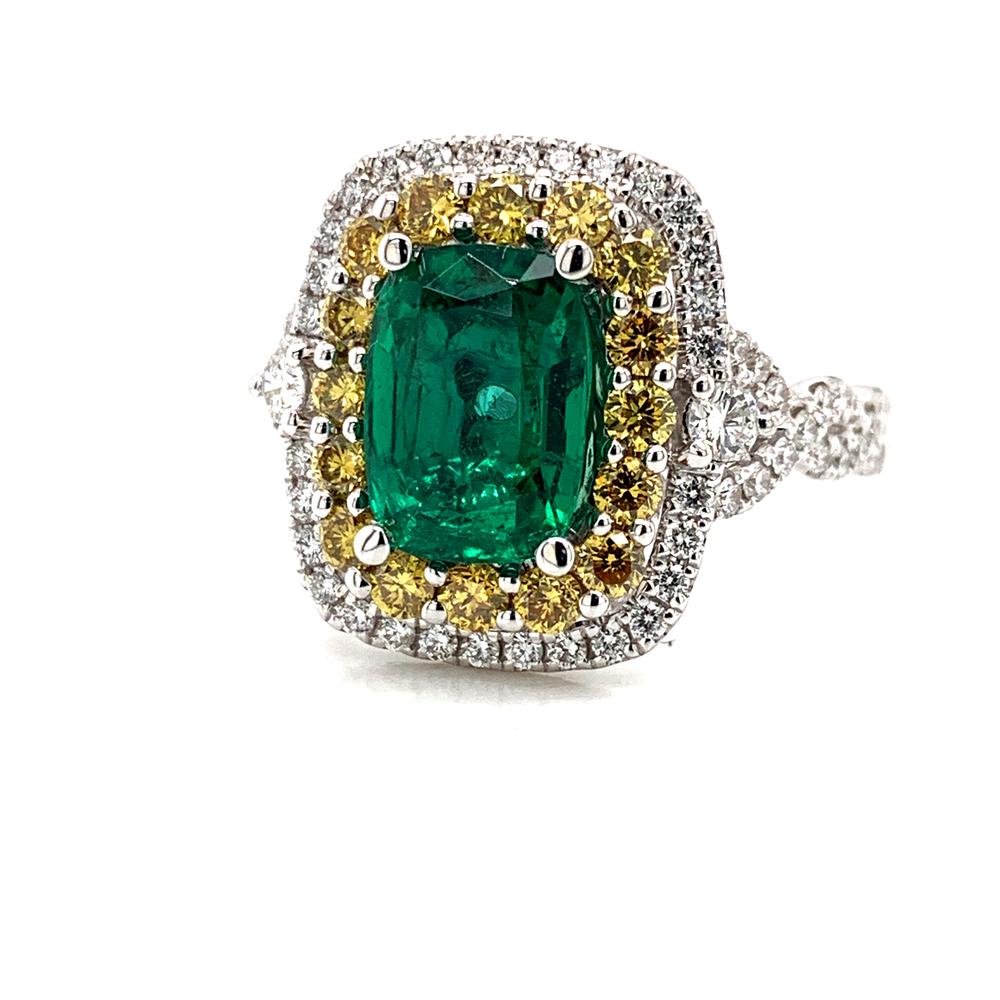 18kw emerald and yellow diamond ring