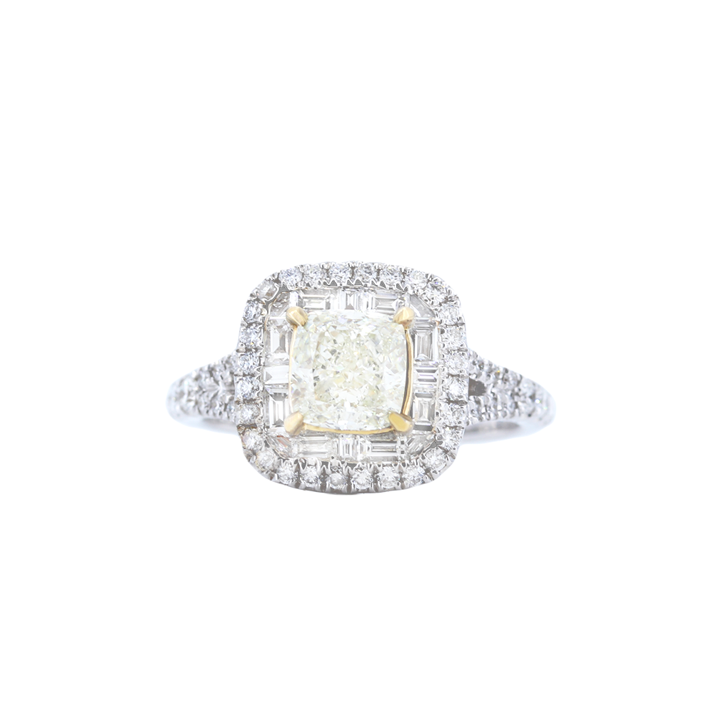 Channel Set Baguette-Style Engagement Ring with Yellow Diamond Center