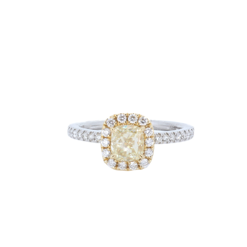 1.04CtW Yellow Diamond Halo Engagement Ring in 18k Gold - GAI Certified