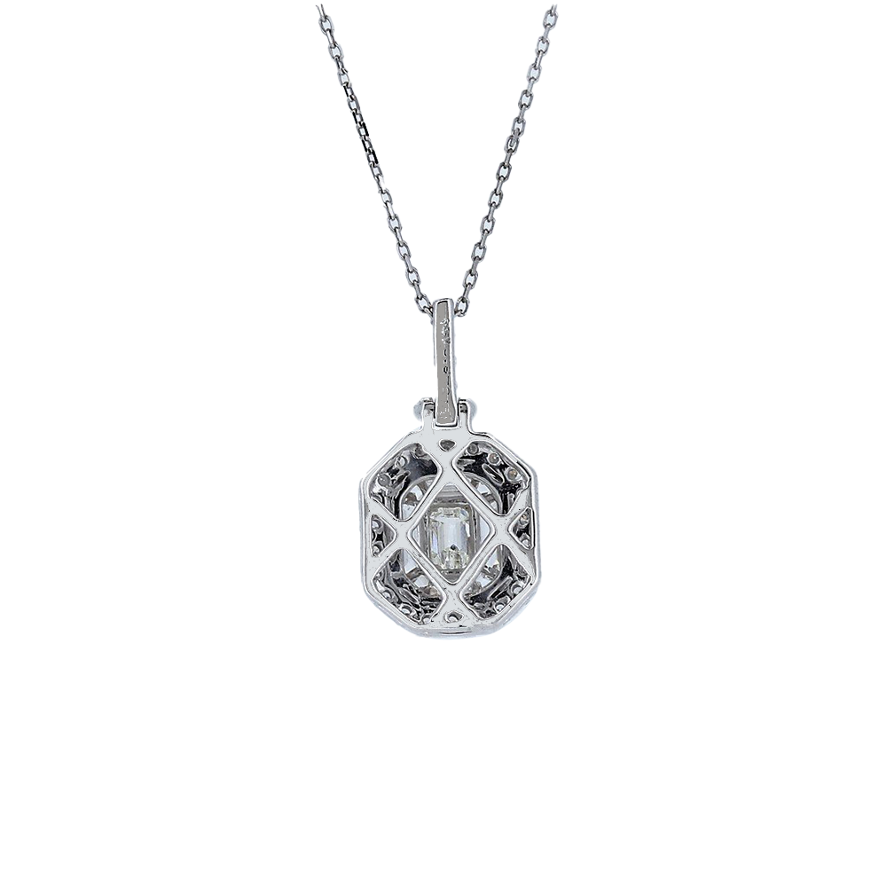 Diamond Cluster Pendant With Round And Step Cut Baguette Diamonds In 14Kt White Gold