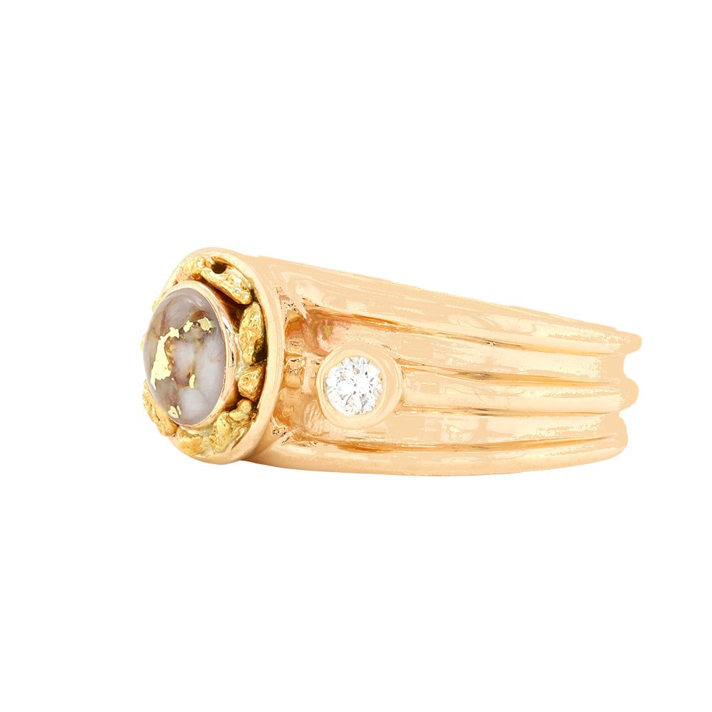 14kt Yellow Gold Natural Gold Quartz And Natural Gold Nuggets Diamond Ring