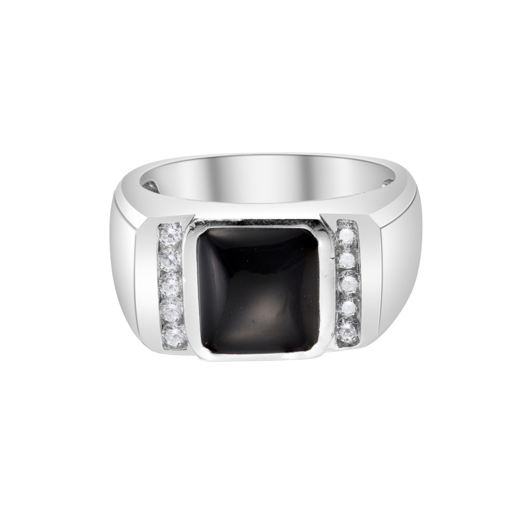 Monarch Silver CZ-0.85Ctw Sterling - Ring Black Mens Jewels Onyx Alaska